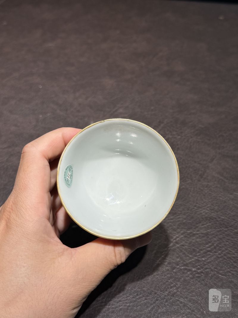 清雍正 胭脂釉高足杯一对（配木座） - 图21